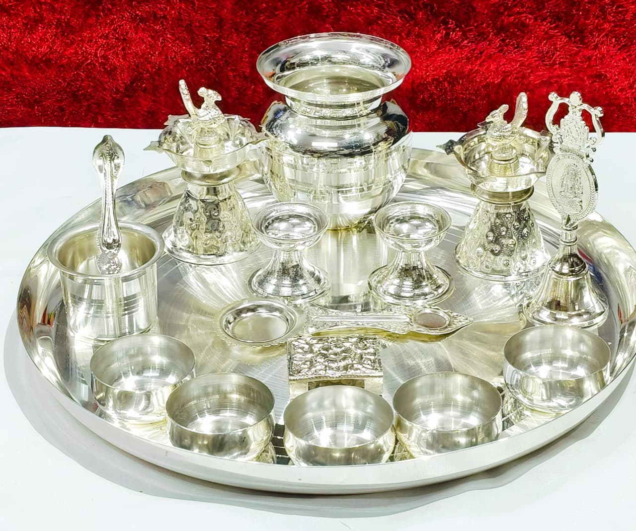German silver BIG SIZE PUJA SET for  MAA LAXMI puja for diwali/ housewarming